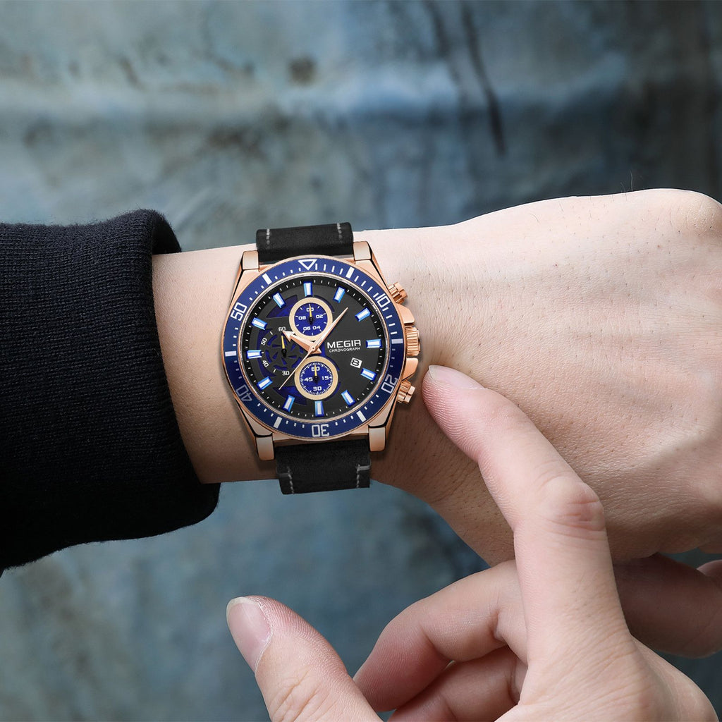 Fashion Watches for Men Leather Strap Sport Military Wristwatch Man Quartz Watch Waterproof Chronograph with Calendar 2132