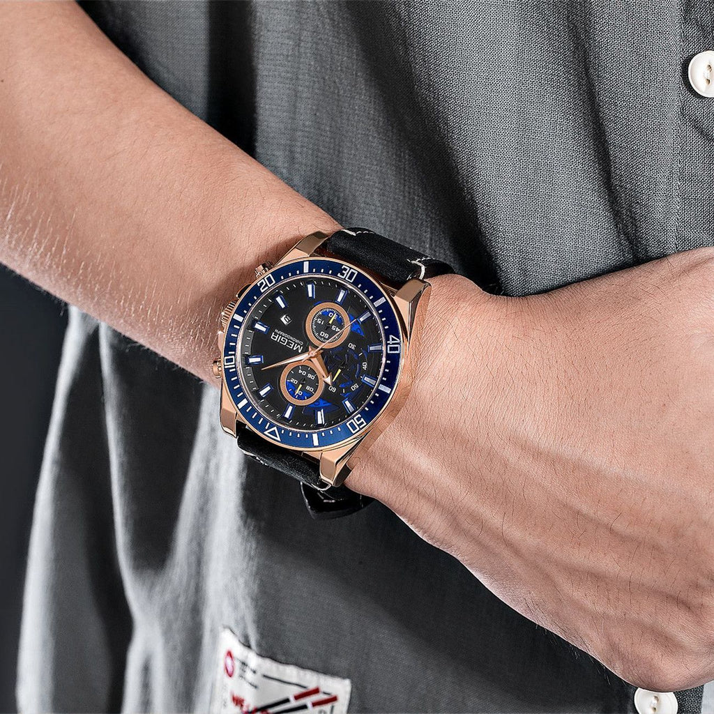 Fashion Watches for Men Leather Strap Sport Military Wristwatch Man Quartz Watch Waterproof Chronograph with Calendar 2132