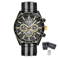 Men's Sport Chronograph Watch, Outdoor Casual Quartz Wristwatch, 3ATM Water Resistance, Striped Canvas Band, Date Display 8121