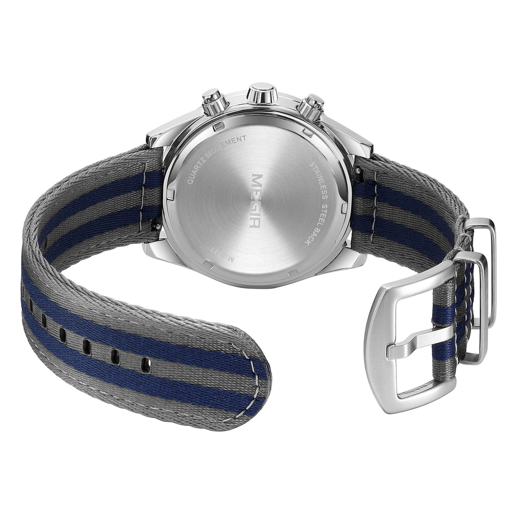 Men's Sport Chronograph Watch, Outdoor Casual Quartz Wristwatch, 3ATM Water Resistance, Striped Canvas Band, Date Display 8121
