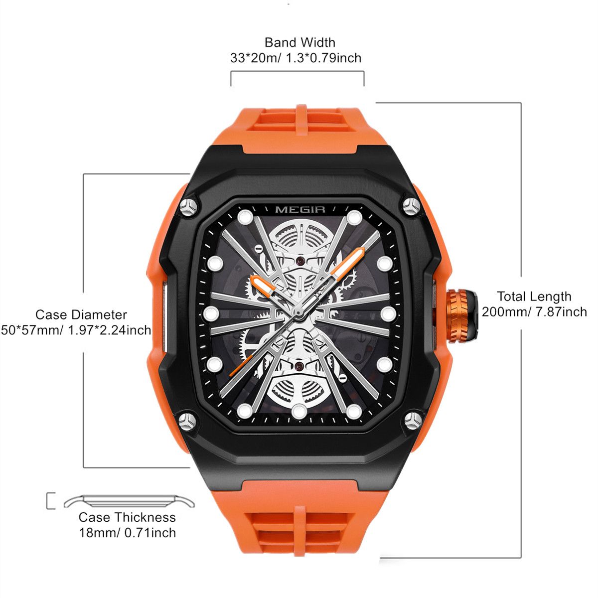 Automatic Mechanical Watch for Men Skeleton Dial Waterproof Luminous Men's Sport Casual Wristwatch Clock Reloj Hombre 8607