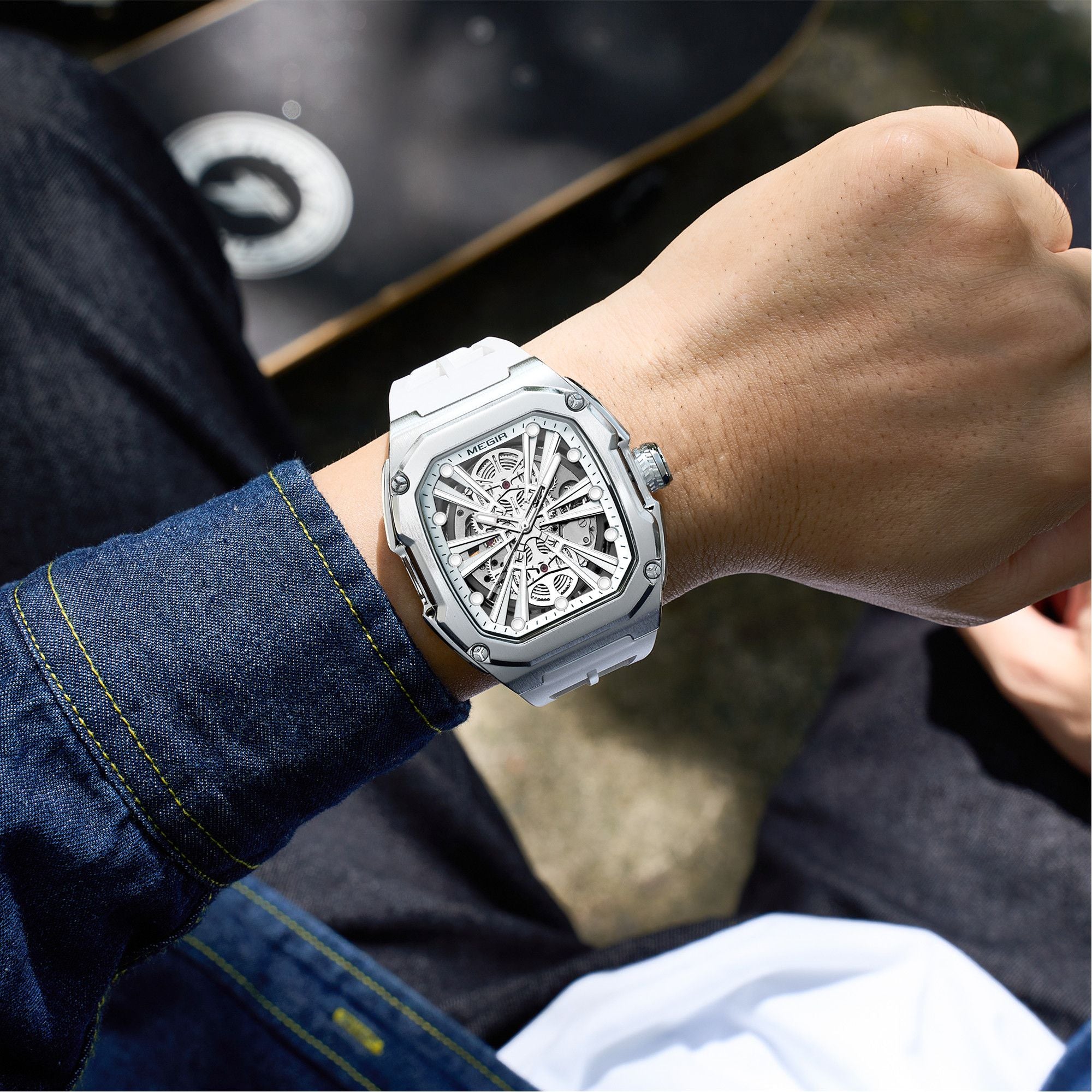 Automatic Mechanical Watch for Men Skeleton Dial Waterproof Luminous Men's Sport Casual Wristwatch Clock Reloj Hombre 8607