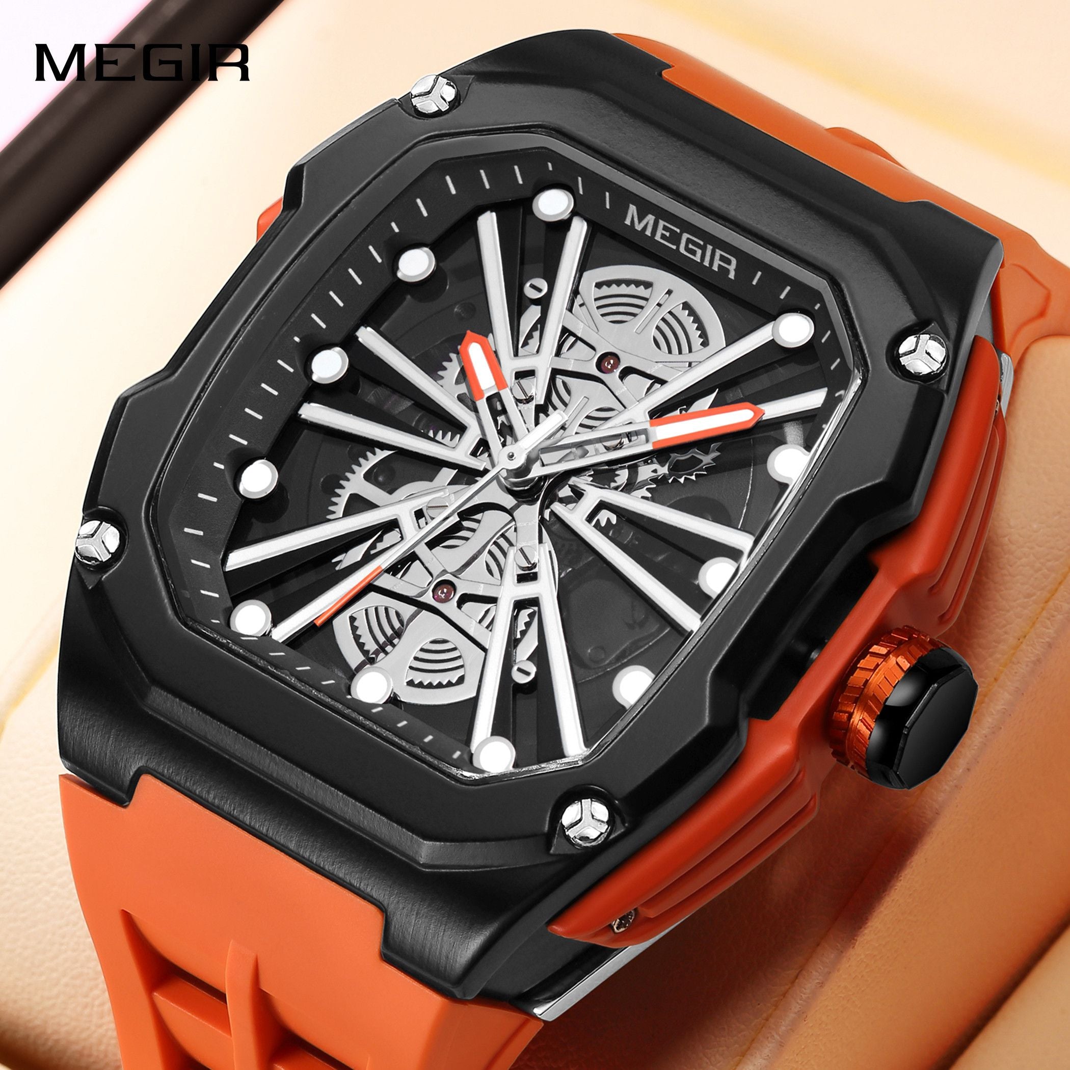 Automatic Mechanical Watch for Men Skeleton Dial Waterproof Luminous Men's Sport Casual Wristwatch Clock Reloj Hombre 8607