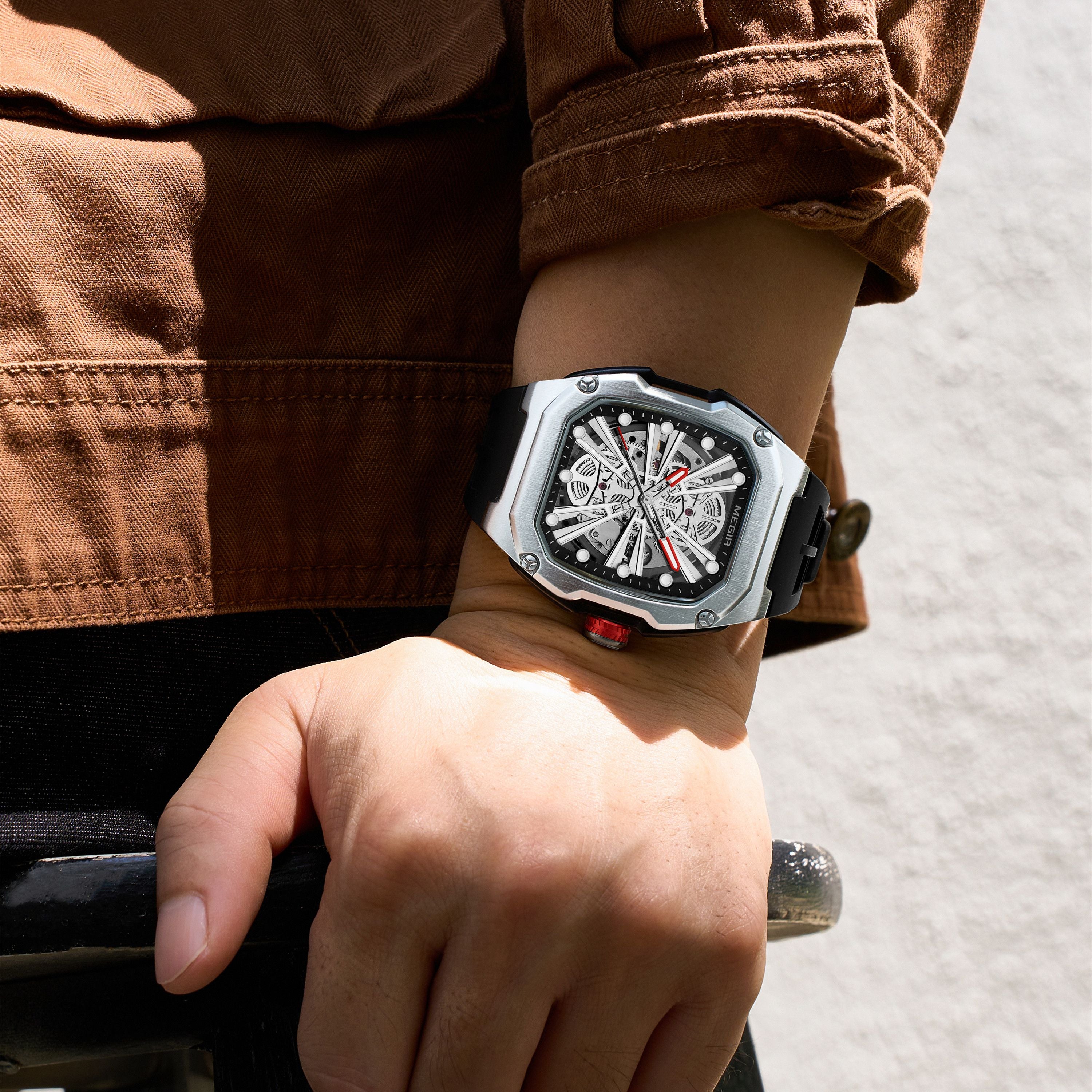 Automatic Mechanical Watch for Men Skeleton Dial Waterproof Luminous Men's Sport Casual Wristwatch Clock Reloj Hombre 8607